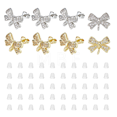 Rack Plating Brass & Cubic Zirconia Stud Earring Findings KK-DC0004-24-1