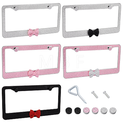 5 Sets 5 Colors Stainless Steel & Arcylic Rhinestone Frames for Licence Plate DIY-WA0001-32B-1