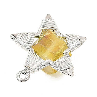 Electroplated Natural Quartz Faceted Copper Wire Wrapped Pendants PALLOY-TA00443-04-1