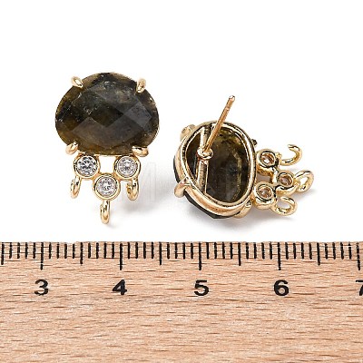 Brass Micro Pave Cubic Zirconia Stud Earring Findings with Natural Labradorite KK-Z096-05G-05-1