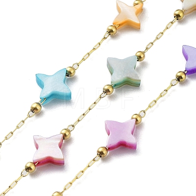 Colorful Natural Shell Star & Brass Beaded Link Chains CHS-C008-03G-1