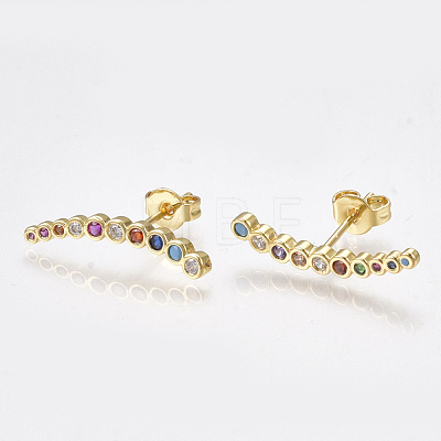 Brass Micro Pave Cubic Zirconia(Random Mixed Color) Ear Studs EJEW-S201-90-1