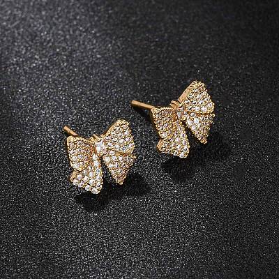 Brass Micro Pave Cubic Zirconia Stud Earrings EJEW-F418-07G-1