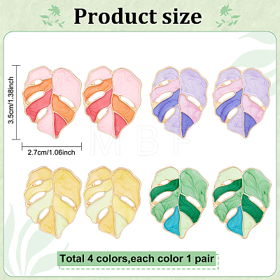 ANATTASOUL 4 Pairs 4 Colors Enamel Tropical Leaf Stud Earrings EJEW-AN0002-55-1