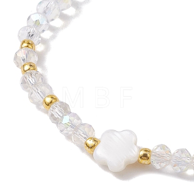 Flower Natural Shell & Glass Beaded Stretch Bracelet BJEW-JB10184-01-1