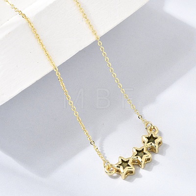 Brass Glass Triple Star Pendant Necklaces KK-CBAB173-03G-02-1