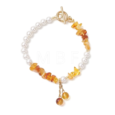Natural Amber Charm Bracelets for Women BJEW-JB13650-1