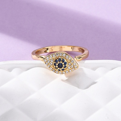 Brass Micro Pave Cubic Zirconia Rotating Cuff Rings RJEW-S636-02G-1