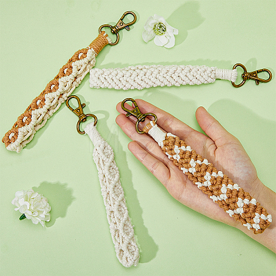 4Pcs 4 Style Cotton Linen Handmade Braided Wrist Lanyard Pendant Decorations KEYC-FH0001-35-1