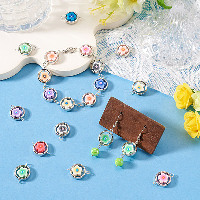 20Pcs Polymer Clay Flower & CCB Ring Frame Links Connector Charms CLAY-TADJ0001-10-1