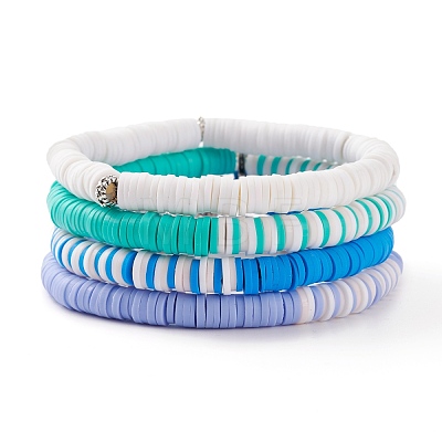 4Pcs 4 Styles Polymer Clay Heishi Beads Stretch Bracelets Sets BJEW-JB05903-1