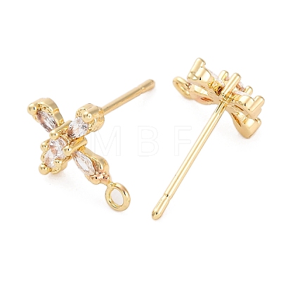 Cross Brass Micro Pave Cubic Zirconia Stud Earrings Finding KK-Z084-02G-1