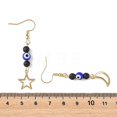 Handmade Evil Eye Lampwork and Natural Lava Rock Dangle Earrings EJEW-JE07451-01-1