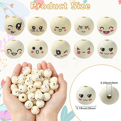 100Pcs Printed Wood European Beads WOOD-CJ0002-78-1