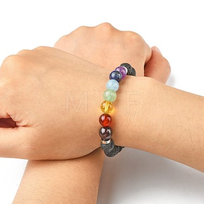 Chakra Jewelry Natural Lava Rock Bead Stretch Bracelets BJEW-JB02272-1