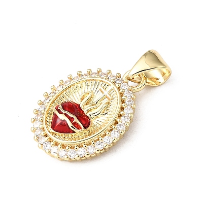 Brass Clear Cubic Zirconia Enamel Pendants KK-E799-03G-1