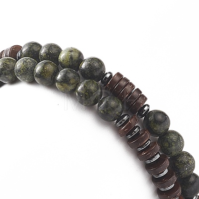 Natural Serpentine & Synthetic Non-magnetic Hematite Beads Energy Stretch Bracelets Set BJEW-JB07142-05-1