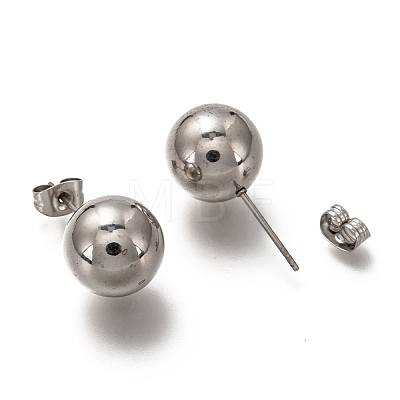 304 Stainless Steel Ball Stud Earrings EJEW-L254-01G-P-1