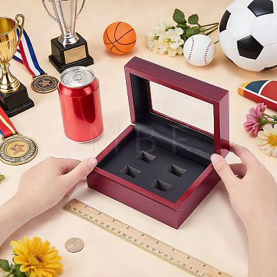 4-Slot Wooden Championship Ring Organizer Boxes with Acrylic Visible Window Lid and PU Leather Inside CON-WH0110-327B-1