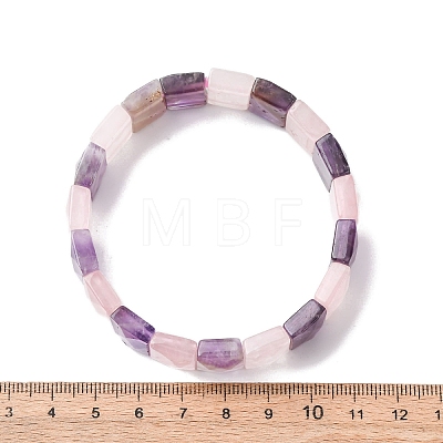 Rectangle Natural Amethyst & Rose Quartz Beads Stretch Bracelets for Women Men BJEW-Z149-01E-1