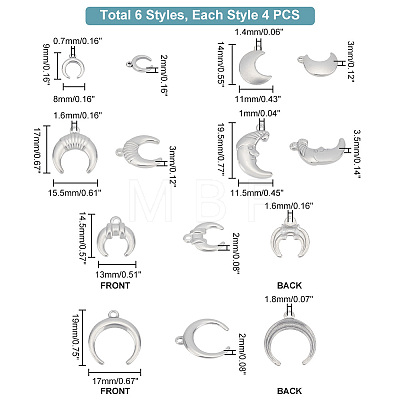   24Pcs 6 Style 304 Stainless Steel Charms STAS-PH0001-74-1