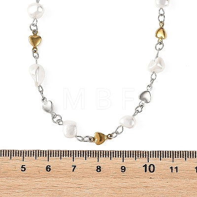Shell Pearl Nuggets Beads & 304 Stainless Steel Heart Link Chains Necklaces NJEW-JN06363-1