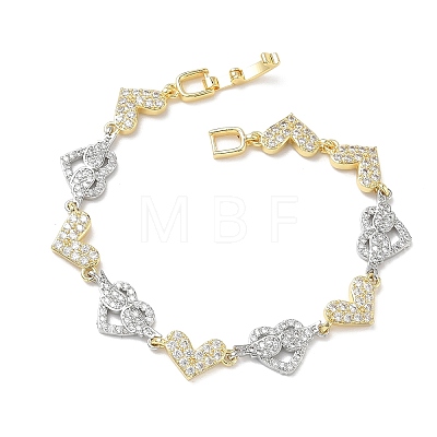 Heart Micro Pave Clear Cubic Zirconia Link Chain Bracelets for Women BJEW-C156-08A-GP-1