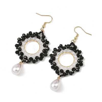 Brass Glass Beads Dangle Earrings EJEW-MZ00764-02-1