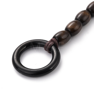 Barrel Shape Wood Beaded Bracelet with Double Rings BJEW-XCP0001-06-1