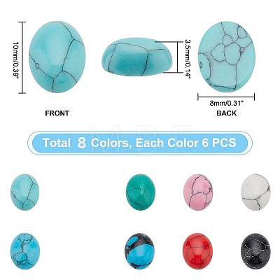   48pcs 8 colors Dyed Synthetic Turquoise Cabochons G-PH0036-03-1