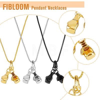 FIBLOOM 3Pcs 3 Colors Titanium Steel Boxing Glove Pendant Necklaces Set with Box Chains for Men NJEW-FI0001-25-1