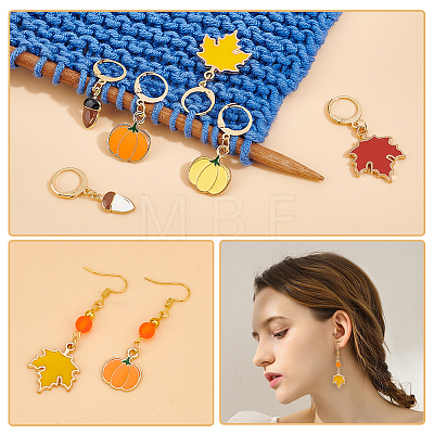 Autumn Theme Alloy Enamel Maple Leaf/Pumpkin/Acorn Locking Stitch Markers HJEW-PH01826-1