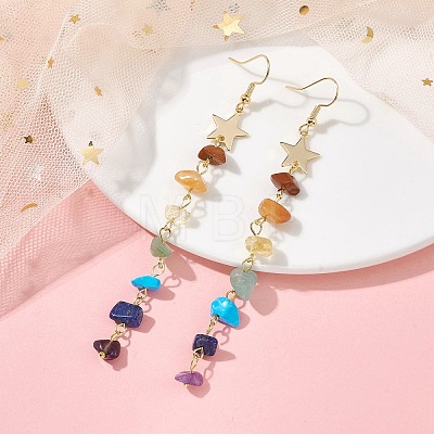 Chakra Theme Natural & Synthetic Mixed Gemstone Chip Beaded Tassel Earrings EJEW-JE05452-01-1