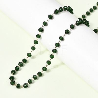 304 Stainless Steel with Glass Faceted Rondelle Bead Handmade Link Chain Birth Stone Necklaces for Women NJEW-G195-01G-09-1