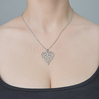 201 Stainless Steel Hollow Heart Pendant Necklace NJEW-OY002-17-1