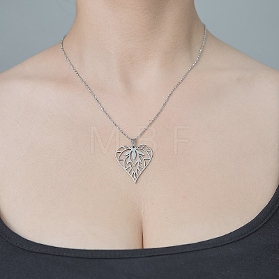 Non-Tarnish 201 Stainless Steel Hollow Heart Pendant Necklace NJEW-OY002-17-1