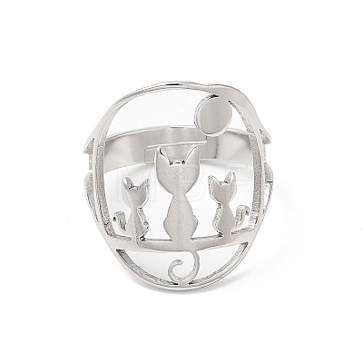 304 Stainless Steel Hollow Cat Adjustable Ring RJEW-L107-022P-1