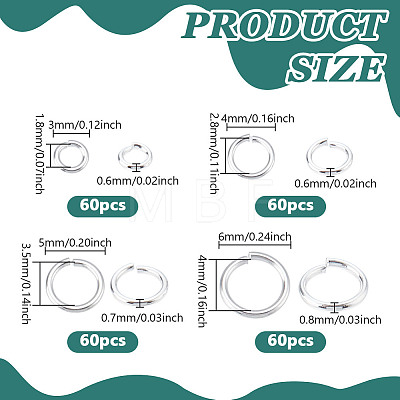 240Pcs 4 Styles Rack Plating Brass Open Jump Rings KK-NB0004-10-1