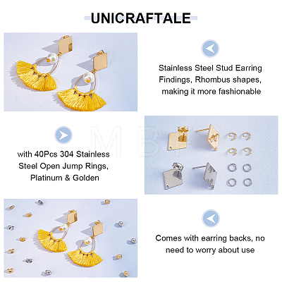 Unicraftale 40Pcs 201 Stainless Steel Stud Earring Findings STAS-UN0043-67-1