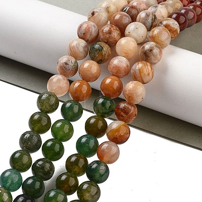 Natural Bamboo Leaf Agate and Indian Agate Beads Strands G-B095-A04-03-1