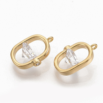 Brass Clear Cubic Zirconia Charms ZIRC-Q021-033G-NF-1