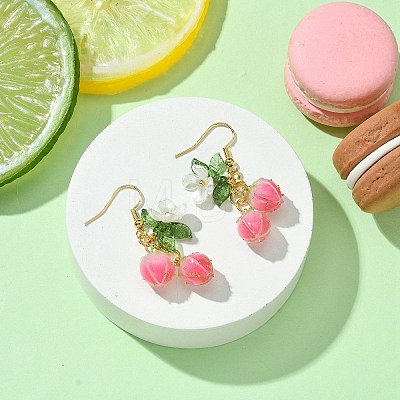 Handmade Flower Epoxy Resin & ABS Plastic Imitation Pearl Dangle Earrings EJEW-TA00470-1