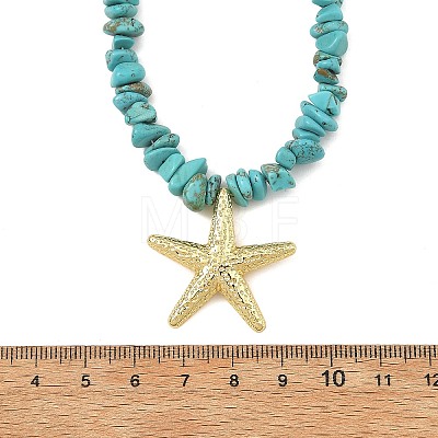 Ocean Brass Sea Animals Pendant Synthetic Turquoise Chip Beaded Necklaces for Women NJEW-JN06424-01-1