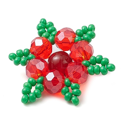 Woven Natural Carnelian(Dyed & Heated) & Glass Seed Beads Snowflake Multi-Strand Links PALLOY-MZ00319-01-1