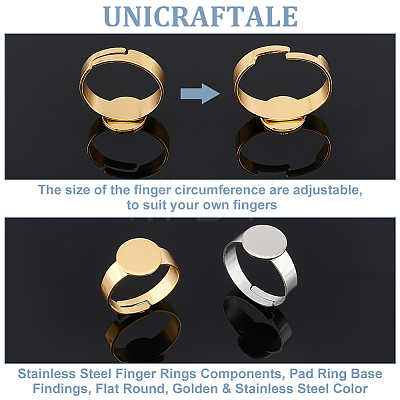 Unicraftale 20Pcs 2 Styles Adjustable 304 Stainless Steel Finger Rings Components STAS-UN0057-19A-1