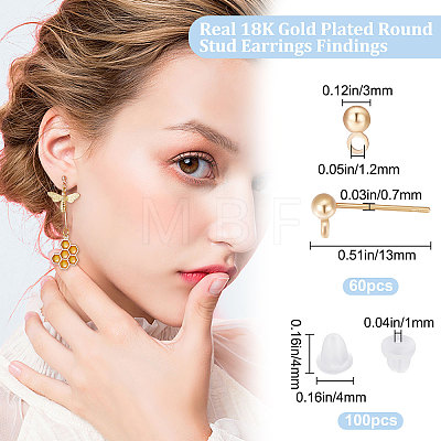 60Pcs Brass Stud Earrings Findings KK-BBC0004-99-1