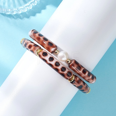 2Pcs 2 Styles Spray Painted Acrylic Beads Stretch Bracelets for Women BJEW-JB12951-1