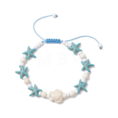 Dyed Synthetic Turquoise & Magnesite Bead Braided Bead Bracelets for Women BJEW-JB11532-01-1