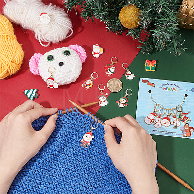 Christmas Theme Alloy Enamel Santa Claus/Snowman Charm Locking Stitch Markers HJEW-PH01810-1