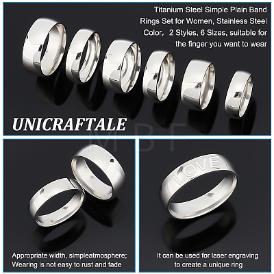 Unicraftale 24Pcs 12 Size Titanium Steel Simple Plain Band Rings Set for Women RJEW-UN0002-59-1